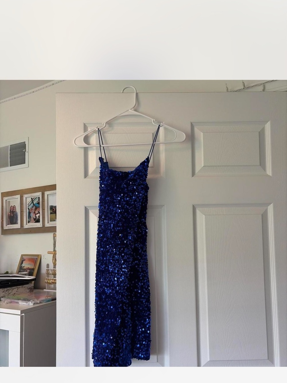 Royal Blue Sequin Mini Dress with Spaghetti Straps
